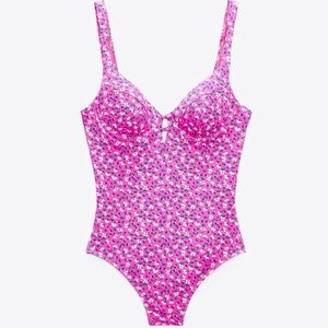 NWT Zara hot pink Floral Swim. 1piece with wire cups & light removable padding